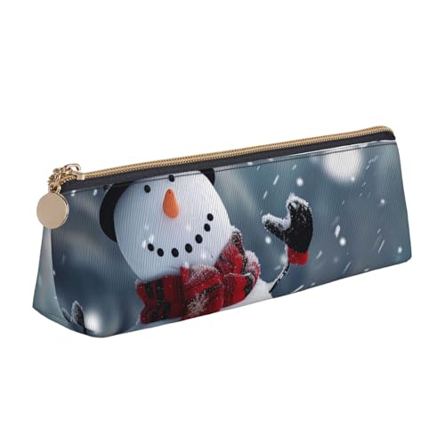Federmäppchen mit traditionellem Weihnachts-Zwerg, 1 bedrucktes Federmäppchen, niedlicher Schreibwaren-Organizer, PVC-Leder, dreieckig, Make-up-Tasche, Stiftebeutel, Weihnachtlicher Schneemann von DENMER