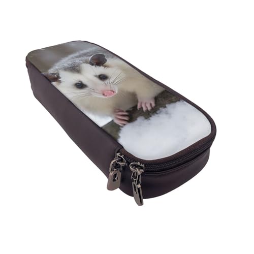 Federmäppchen mit tropischem Strandpalmen-Motiv, bedrucktes Leder, multifunktionaler Organizer für Schule, Büro und Reisen, Opossum im Schnee, Einheitsgröße, Schulranzen von DENMER