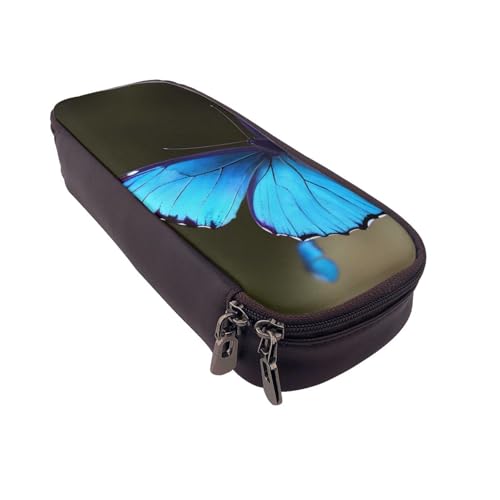 Federmäppchen mit tropischem Strandpalmen-Motiv, bedrucktes Leder, multifunktionaler Organizer für Schule, Büro und Reisen, Schöner blauer Schmetterling für den Außenbereich, Einheitsgröße von DENMER