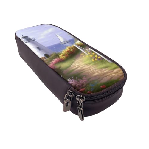 Federmäppchen mit tropischem Strandpalmen-Motiv, bedrucktes Leder, multifunktionaler Organizer für Schule, Büro und Reisen, meeresmotiv, Einheitsgröße, Schulranzen von DENMER