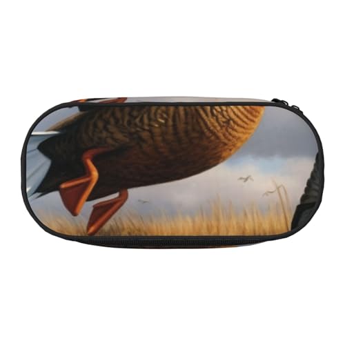Federmäppchen mit tropischem Strandpalmen-Motiv, bedrucktes Oxford-Gewebe mit geräumigem Design für Schule, Büro, Reisen – Mehrzweck-Schreibwaren und Make-up-Tasche, Jagd fliegende Wildenten am See von DENMER
