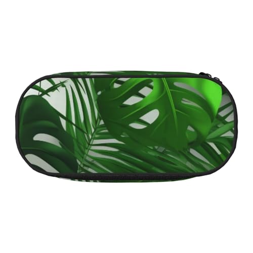 Federmäppchen mit tropischem Strandpalmen-Motiv, bedrucktes Oxford-Gewebe mit geräumigem Design für Schule, Büro, Reisen – Mehrzweck-Schreibwaren und Make-up-Tasche, Monstera Bananen-Palmblätter von DENMER