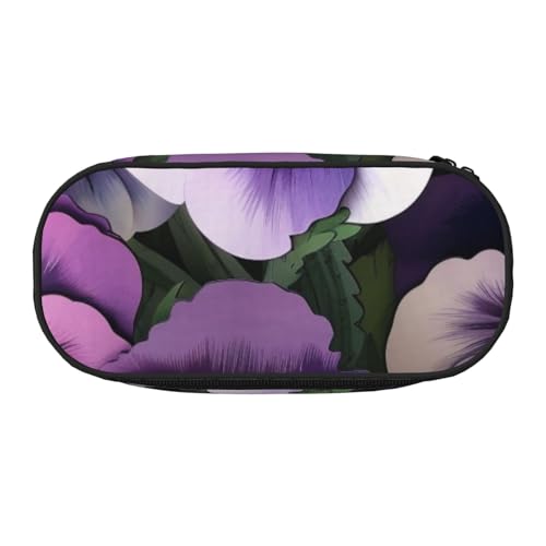 Federmäppchen mit tropischem Strandpalmen-Motiv, bedrucktes Oxford-Gewebe mit geräumigem Design für Schule, Büro, Reisen – Mehrzweck-Schreibwaren und Make-up-Tasche, Stiefmütterchen, Blume von DENMER