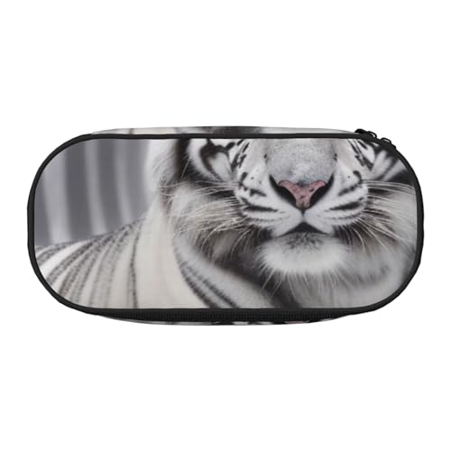 Federmäppchen mit tropischem Strandpalmen-Motiv, bedrucktes Oxford-Gewebe mit geräumigem Design für Schule, Büro, Reisen – Mehrzweck-Schreibwaren und Make-up-Tasche, The Wild White Tiger von DENMER