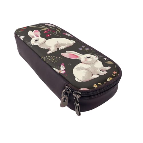 Flying Dove bedrucktes Leder-Flip-Federmäppchen – multifunktionaler Organizer für Schule, Büro und Reisen, Festival Bunny Floral, Einheitsgröße, Schulranzen von DENMER