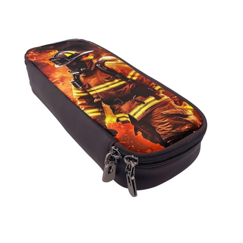 Flying Dove bedrucktes Leder-Flip-Federmäppchen – multifunktionaler Organizer für Schule, Büro und Reisen, Feuerwehrmann Feuerwehrmann Flamme, Einheitsgröße, Schulranzen von DENMER