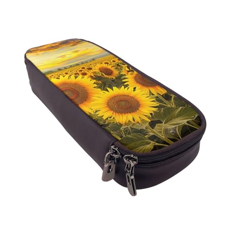 Flying Dove bedrucktes Leder-Flip-Federmäppchen – multifunktionaler Organizer für Schule, Büro und Reisen, Sonnenblumen, Einheitsgröße, Schulranzen von DENMER