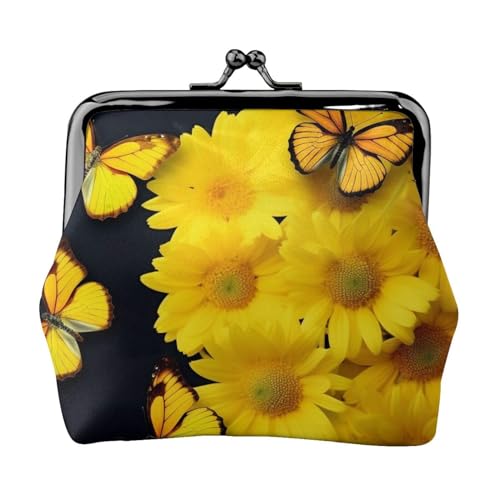 Gelbe Blumen Schmetterlinge Münzbörse Mini Geldbörse mit Kiss Lock Verschluss, perfekt für Münzen und kleine Dinge, Gelbe Blumen und Schmetterlinge, Einheitsgröße von DENMER