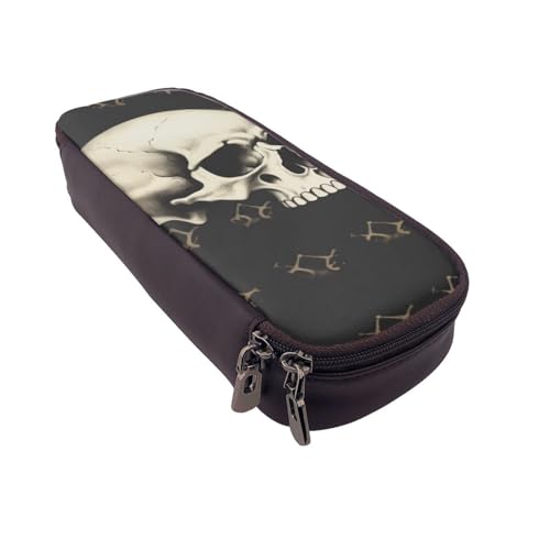 Gelber Drache schwarzer Hintergrund bedrucktes Leder-Flip-Federmäppchen – multifunktionaler Organizer für Schule, Büro und Reisen, totenkopf, Einheitsgröße, Schulranzen von DENMER