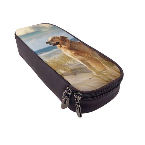 Jagd fliegende Wildenten 6 bedruckte Leder-Flip-Federmäppchen – multifunktionaler Organizer für Schule, Büro und Reisen, Golden Retriever, Einheitsgröße, Schulranzen von DENMER