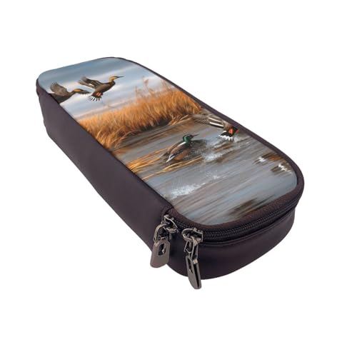 Jagd fliegende Wildenten 6 bedruckte Leder-Flip-Federmäppchen – multifunktionaler Organizer für Schule, Büro und Reisen, Jagd fliegende Wildente 2, Einheitsgröße, Schulranzen von DENMER
