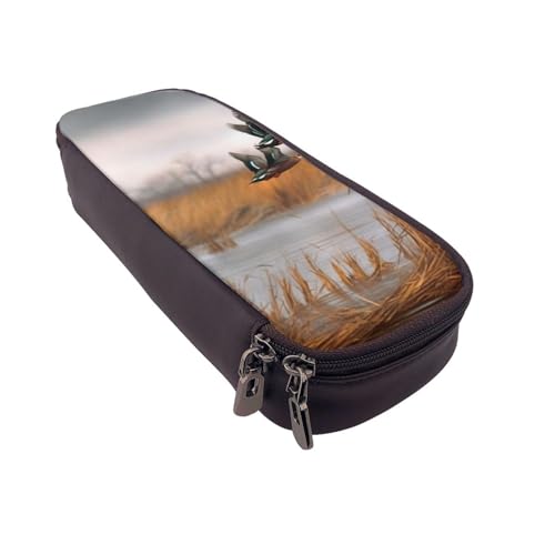 Jagd fliegende Wildenten 6 bedruckte Leder-Flip-Federmäppchen – multifunktionaler Organizer für Schule, Büro und Reisen, Jagd fliegende Wildente 3, Einheitsgröße, Schulranzen von DENMER