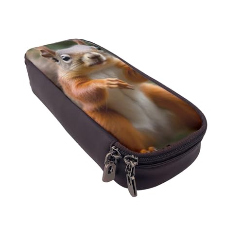 Jagd fliegende Wildenten 6 bedruckte Leder-Flip-Federmäppchen – multifunktionaler Organizer für Schule, Büro und Reisen, Lustiges Eichhörnchen, Einheitsgröße, Schulranzen von DENMER