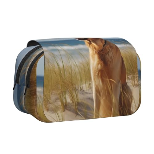 Jagd fliegende wilde Enten am See bedrucktes Flip-Federmäppchen mit 2 Fächern, großes Fassungsvermögen, tragbarer Schreibwaren-Organizer für Schule, Reisen und Kunst, Golden Retriever, Einheitsgröße von DENMER