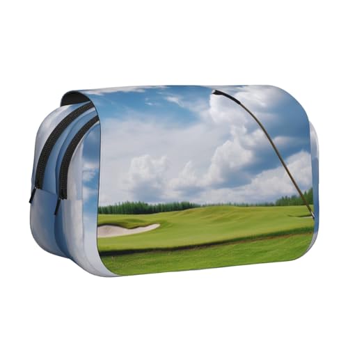 Jagd fliegende wilde Enten am See bedrucktes Flip-Federmäppchen mit 2 Fächern, großes Fassungsvermögen, tragbarer Schreibwaren-Organizer für Schule, Reisen und Kunst, Golfplatz, Einheitsgröße von DENMER