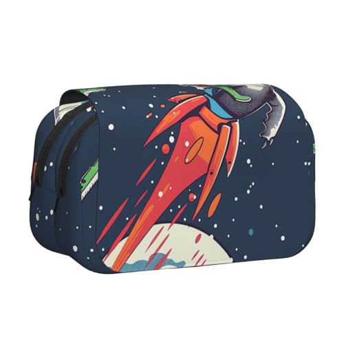 Japanisches Federmäppchen mit Blumenmuster, 2 Fächer, großes Fassungsvermögen, tragbarer Schreibwaren-Organizer für Schule, Reisen und Kunst, Lustiger Astronaut, niedliche Dinosaurier-Rakete von DENMER