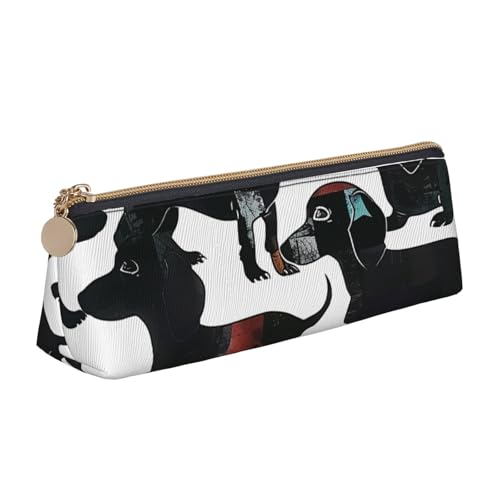 Lustiges Federmäppchen mit Astronautenmotiv, bedruckt, mit Reißverschluss, niedlicher Schreibwaren-Organizer, PVC-Leder, dreieckig, Make-up-Tasche, Stiftebeutel, Dackel-Hund, Schwarz, Einheitsgröße von DENMER