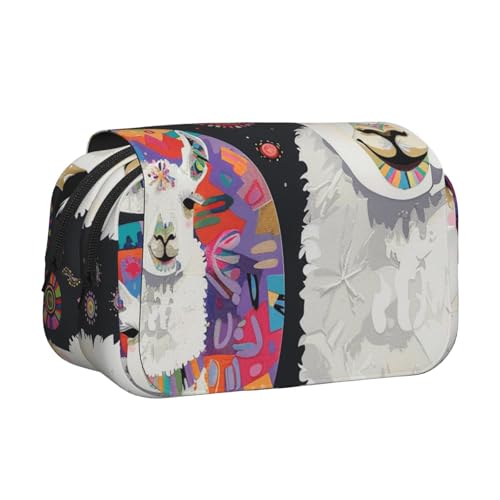 Musik-Symbole Love bedrucktes Flip-Federmäppchen mit 2 Fächern, großes Fassungsvermögen, tragbarer Schreibwaren-Organizer für Schule, Reisen und Kunst, Lama Alpaka, Einheitsgröße, Schulranzen von DENMER