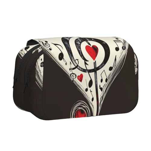 Musik-Symbole Love bedrucktes Flip-Federmäppchen mit 2 Fächern, großes Fassungsvermögen, tragbarer Schreibwaren-Organizer für Schule, Reisen und Kunst, Musik Symbole Liebe, Einheitsgröße, Schulranzen von DENMER