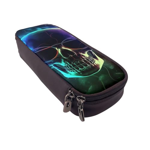 Niedliches Eichhörnchen-bedrucktes Leder-Flip-Federmäppchen – multifunktionaler Organizer für Schule, Büro und Reisen, Cooler Totenkopf, Einheitsgröße, Schulranzen von DENMER