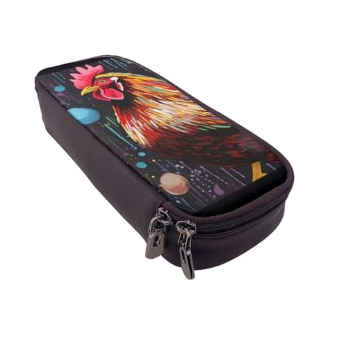 Niedliches Eichhörnchen-bedrucktes Leder-Flip-Federmäppchen – multifunktionaler Organizer für Schule, Büro und Reisen, Hühnermotiv, Einheitsgröße, Schulranzen von DENMER