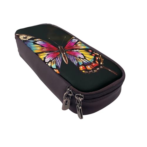 Niedliches Eichhörnchen-bedrucktes Leder-Flip-Federmäppchen – multifunktionaler Organizer für Schule, Büro und Reisen, Schmetterling, Einheitsgröße, Schulranzen von DENMER