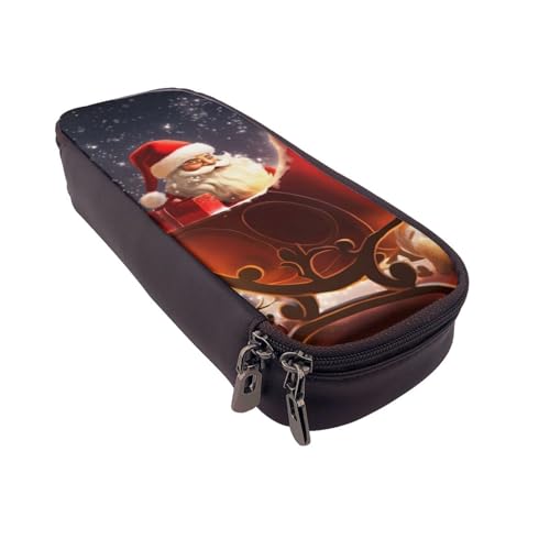 Niedliches Eichhörnchen-bedrucktes Leder-Flip-Federmäppchen – multifunktionaler Organizer für Schule, Büro und Reisen, Weihnachtsmagie, Einheitsgröße, Schulranzen von DENMER