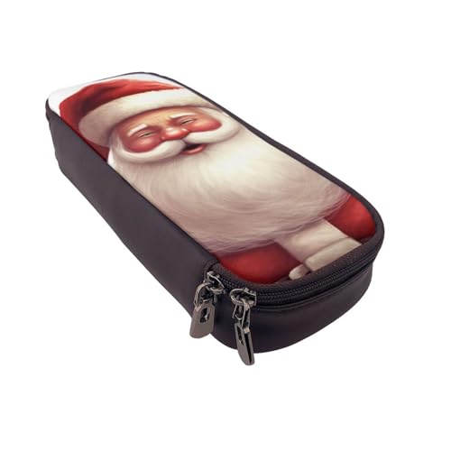 Niedliches Eichhörnchen-bedrucktes Leder-Flip-Federmäppchen – multifunktionaler Organizer für Schule, Büro und Reisen, Weihnachtsmann, Einheitsgröße, Schulranzen von DENMER