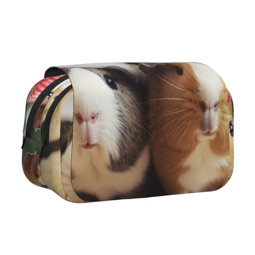 Niedliches Federmäppchen mit Hundemotiv, bedruckt, mit 2 Fächern, großes Fassungsvermögen, tragbarer Schreibwaren-Organizer für Schule, Reisen und Kunst, Niedliche Meerschweinchen für Weihnachten von DENMER