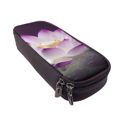 Niedliches Meerschweinchen mit Hut bedrucktes Leder-Flip-Federmäppchen – multifunktionaler Organizer für Schule, Büro und Reisen, Schöne lila Lotusblüte, Einheitsgröße, Schulranzen von DENMER