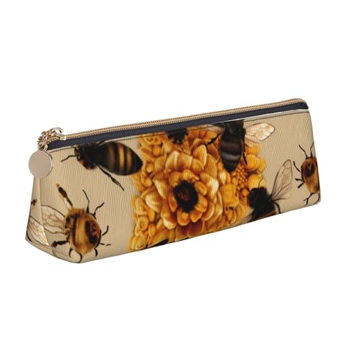 Schönes, lustiges Federmäppchen mit Flamingo-Muster, Reißverschluss, niedlicher Schreibwaren-Organizer, PVC-Leder, dreieckig, Make-up-Tasche, Stiftebeutel, Honigbienen, Einheitsgröße, Schulranzen von DENMER