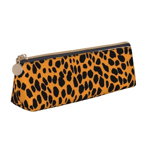 Schönes, lustiges Federmäppchen mit Flamingo-Muster, Reißverschluss, niedlicher Schreibwaren-Organizer, PVC-Leder, dreieckig, Make-up-Tasche, Stiftebeutel, Leopardenmuster, Einheitsgröße, Schulranzen von DENMER