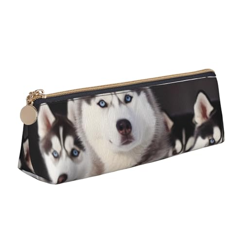 Schönes, lustiges Federmäppchen mit Flamingo-Muster, Reißverschluss, niedlicher Schreibwaren-Organizer, PVC-Leder, dreieckig, Make-up-Tasche, Stiftebeutel, Schöne Husky., Einheitsgröße, Schulranzen von DENMER