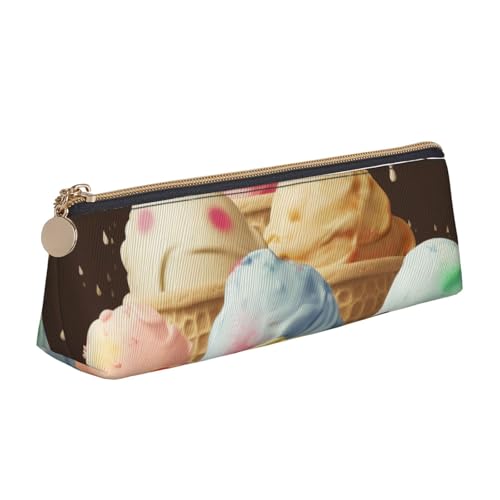 Schönes, lustiges Federmäppchen mit Flamingo-Muster, Reißverschluss, niedlicher Schreibwaren-Organizer, PVC-Leder, dreieckig, Make-up-Tasche, Stiftebeutel, ice cream, Einheitsgröße, Schulranzen von DENMER