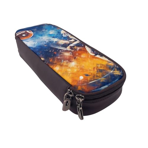 Schönes Federmäppchen aus Leder mit Pfauenmotiv, multifunktionaler Organizer für Schule, Büro und Reisen, American Football Galaxy Space Play, Einheitsgröße, Schulranzen von DENMER