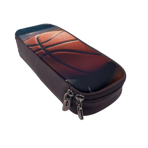 Schönes Federmäppchen aus Leder mit Pfauenmotiv, multifunktionaler Organizer für Schule, Büro und Reisen, Basketball Sport, Einheitsgröße, Schulranzen von DENMER