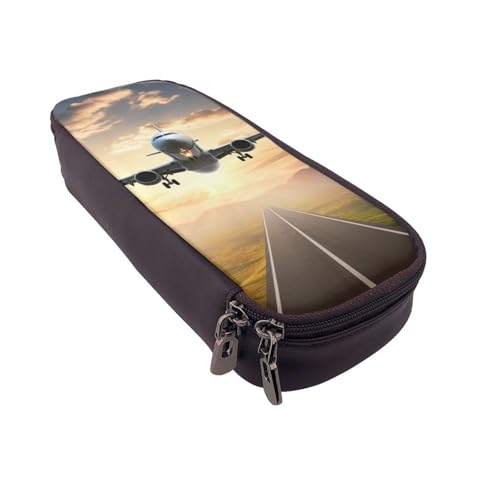 Schönes Federmäppchen aus Leder mit Pfauenmotiv, multifunktionaler Organizer für Schule, Büro und Reisen, Flugzeig, Einheitsgröße, Schulranzen von DENMER