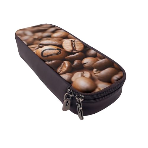 Schönes Federmäppchen aus Leder mit Pfauenmotiv, multifunktionaler Organizer für Schule, Büro und Reisen, Lustige geröstete Kaffeebohnen, Einheitsgröße, Schulranzen von DENMER