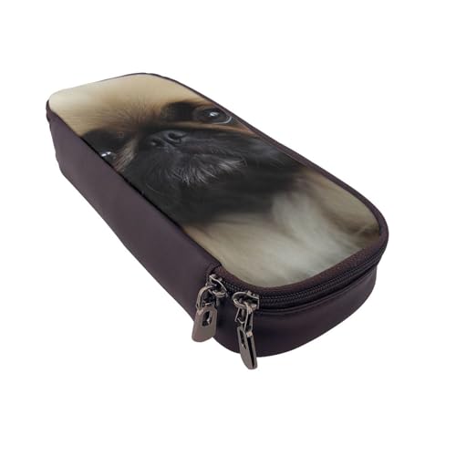 Schönes Federmäppchen aus Leder mit Pfauenmotiv, multifunktionaler Organizer für Schule, Büro und Reisen, Niedlicher Pekinese, Einheitsgröße, Schulranzen von DENMER