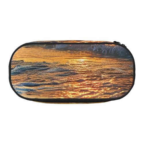 Schönes Federmäppchen mit Glitzerdruck, Oxford-Stoff, geräumiges Design für Schule, Büro, Reisen, Mehrzweck-Schreibwaren und Make-up-Tasche, Beach Wave Sonnenuntergang, Einheitsgröße, Schulranzen von DENMER