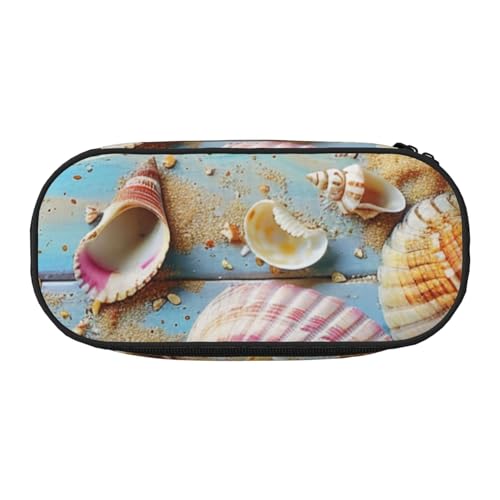 Schönes Federmäppchen mit Glitzerdruck, Oxford-Stoff, geräumiges Design für Schule, Büro, Reisen, Mehrzweck-Schreibwaren und Make-up-Tasche, Muscheln mit Strandmotiv, Einheitsgröße, Schulranzen von DENMER