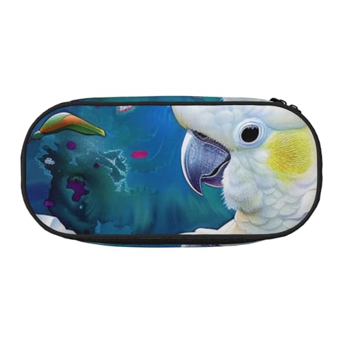 Schönes Federmäppchen mit Glitzerdruck, Oxford-Stoff, geräumiges Design für Schule, Büro, Reisen, Mehrzweck-Schreibwaren und Make-up-Tasche, Schöne Kakadu Vogelblume, Einheitsgröße, Schulranzen von DENMER