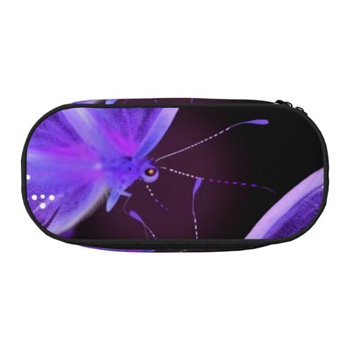 Schönes Federmäppchen mit Glitzerdruck, Oxford-Stoff, geräumiges Design für Schule, Büro, Reisen, Mehrzweck-Schreibwaren und Make-up-Tasche, Schöner violetter Schmetterling, Einheitsgröße, Schulranzen von DENMER