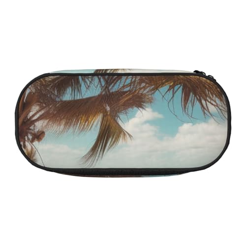 Schönes Federmäppchen mit Glitzerdruck, Oxford-Stoff, geräumiges Design für Schule, Büro, Reisen, Mehrzweck-Schreibwaren und Make-up-Tasche, Strand Palmen, Einheitsgröße, Schulranzen von DENMER