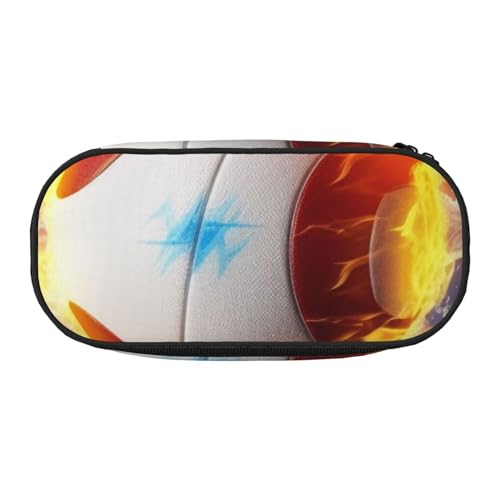 Schönes Federmäppchen mit Pfauenmotiv, Oxford-Stoff, geräumiges Design für Schule, Büro, Reisen, Mehrzweck-Schreibwaren und Make-up-Tasche, Volleyball mit Feuer und Eis, Einheitsgröße, Schulranzen von DENMER