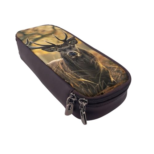 Schönes lila Glitzer-bedrucktes Leder-Flip-Federmäppchen – multifunktionaler Organizer für Schule, Büro und Reisen, Hirschgeweih, Einheitsgröße, Schulranzen von DENMER