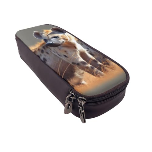 Schönes lila Glitzer-bedrucktes Leder-Flip-Federmäppchen – multifunktionaler Organizer für Schule, Büro und Reisen, Tierhyäne, Einheitsgröße, Schulranzen von DENMER