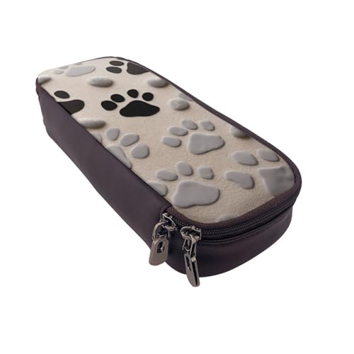 Schönes lila Glitzer-bedrucktes Leder-Flip-Federmäppchen – multifunktionaler Organizer für Schule, Büro und Reisen, Tierpfotenabdrücke, Einheitsgröße, Schulranzen von DENMER