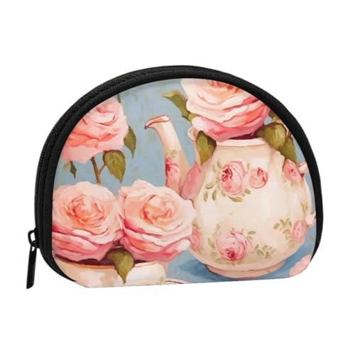 Strapazierfähige gelbe Blumen Schmetterlinge Shell Aufbewahrungstasche - Mini Polyester Geldbörse für Ihre täglichen Essentials, Teebecher mit Rosen Romantisch Shabby, Einheitsgröße von DENMER