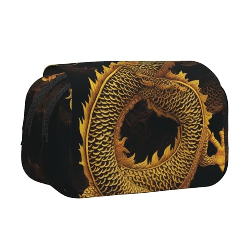 Traditioneller Weihnachts-Zwerg 1 bedrucktes Flip-Federmäppchen mit 2 Fächern, großes Fassungsvermögen, tragbarer Schreibwaren-Organizer für Schule, Reisen und Kunst, Chinesischer goldener gelber von DENMER